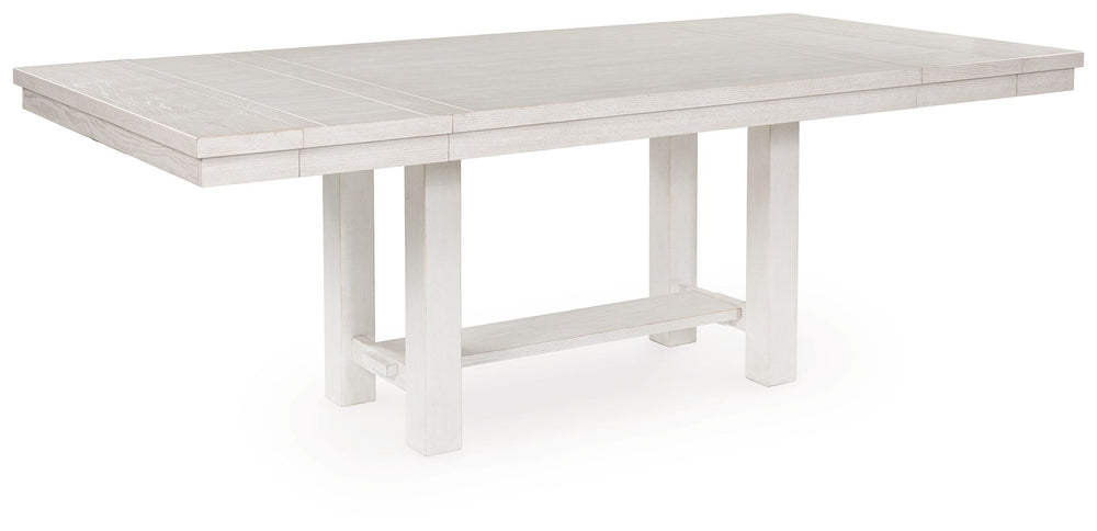 This dining extension table is sure to impress come mealtime. With its antiqued white finish and planked effect tabletop, modern farmhouse-style dining has never been so fashionable. All thatâ€™s missing is you and your family.<br><br><b>Additional Dimens