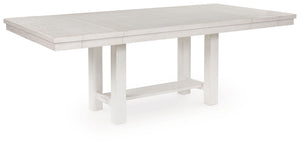 This dining extension table is sure to impress come mealtime. With its antiqued white finish and planked effect tabletop, modern farmhouse-style dining has never been so fashionable. All thatâ€™s missing is you and your family.<br><br><b>Additional Dimens