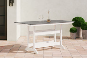  this two-tone counter height outdoor dining table is made of durable MEGA-TUFFÂ® HDPE material to withstand harsh weath