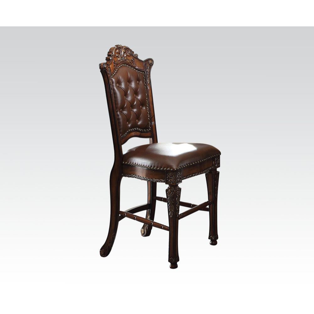 KD, Armless Chair Padded Seat & Back Cushion: PU with Nailhead Trim (Button Tufted Inside Backrest) Wooden Seat Apron with Molding Trim Wooden Tapered Leg & Footrest Supports: Floral Motif<br/><br/><b>Product Features</b><ul><li>Armless Chair</li><li>Padd