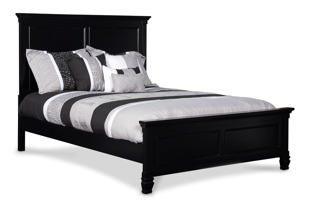 The Tamarack Wood Panel Bed in Black is a true standout, showcasing durable construction with a blend of solid poplar, basswood veneers, and eco-friendly manufactured wood for unmatched strength and longevity. This bed-'-'s versatile transitional style ma