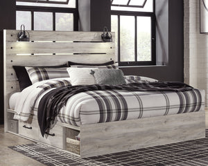 What a delightful take on rustic industrial style. Whether modern loft or modern farmhouse, this king panel storage bed makes itself at home. The wispy whitewash palette enhances without covering the grain for that weathered look you crave. Love to read i