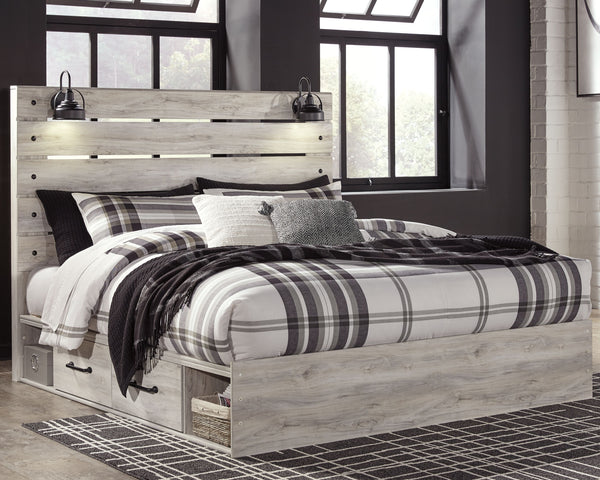 What a delightful take on rustic industrial style. Whether modern loft or modern farmhouse, this king panel storage bed makes itself at home. The wispy whitewash palette enhances without covering the grain for that weathered look you crave. Love to read i