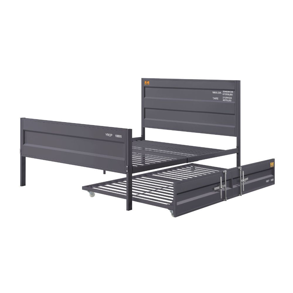 The Cargo youth bed is the perfect addition to any childâ€™s room. This contemporary container themed metal bed features a panel headboard with low profile footboard, crafted with an industrial look that is an perfect match for your bedroom. The bed is ac