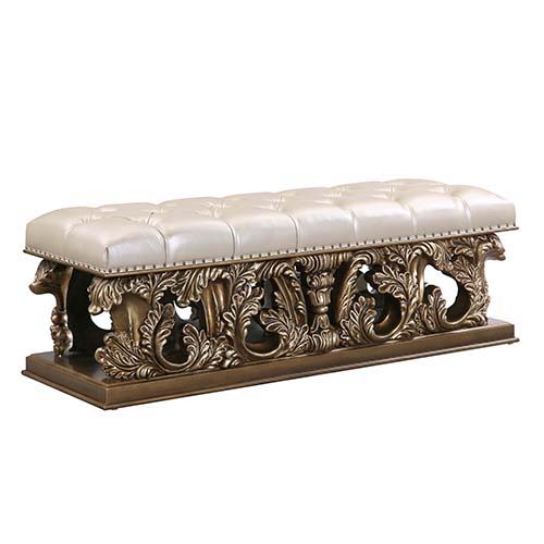 The grand Baroque style of the Constantine collection is sure to impress. With a beautiful bronze finish to emphasize the scrollwork and regal aspects of the collection. The bed features intricately carved embellishments and an oversized PU padded headboa