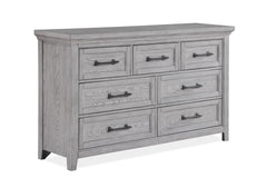 This bedroom suite offers a refreshing take on rustic charm, featuring a soft greige finish that highlights the natural wood grain. The sturdy bed stands as the centerpiece with its robust headboard and inviting design, while the accompanying pieces â€” a