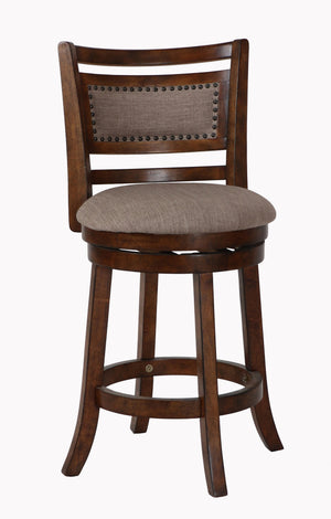 The New Classic Furniture Aberdeen Counter Height Swivel Bar Stool is crafted from quality Rubberwood solids and manufactured wood, ensuring long-lasting strength. The circular footrest adds stability and functionality to the stool legs, while the 360-deg