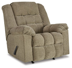 Prioritize comfort while still making a versatile style statement. Complementing a variety of color schemes, this rocker recliner-'s supremely plush seating lines you up for hours of leisure. Its one-pull reclining motion places you in optimal TV watching
