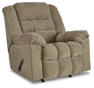 Prioritize comfort while still making a versatile style statement. Complementing a variety of color schemes, this rocker recliner-'s supremely plush seating lines you up for hours of leisure. Its one-pull reclining motion places you in optimal TV watching