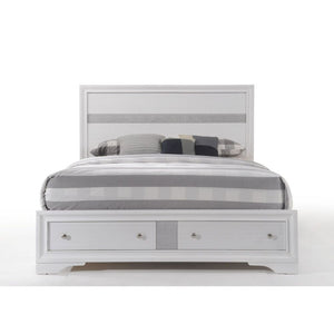 and storage footboard in bright white finish with contrasting light gray trim panel