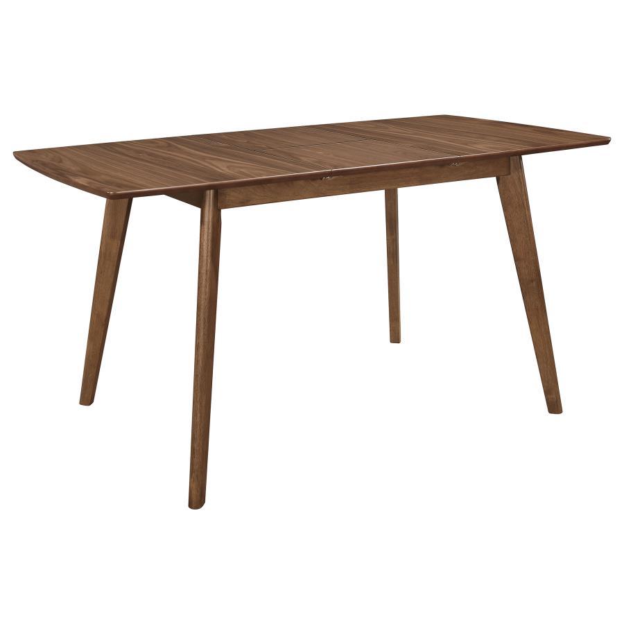 Recapture the minimalist feel of a retro-inspired design in interior decor. Ideal for everyday use, this wood table echoes a style form made popular in the mid-century era. Warm natural walnut offers a versatile and beautiful finish. Enjoy the slender tab
