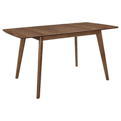 Recapture the minimalist feel of a retro-inspired design in interior decor. Ideal for everyday use, this wood table echoes a style form made popular in the mid-century era. Warm natural walnut offers a versatile and beautiful finish. Enjoy the slender tab