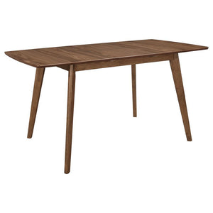 Recapture the minimalist feel of a retro-inspired design in interior decor. Ideal for everyday use, this wood table echoes a style form made popular in the mid-century era. Warm natural walnut offers a versatile and beautiful finish. Enjoy the slender tab