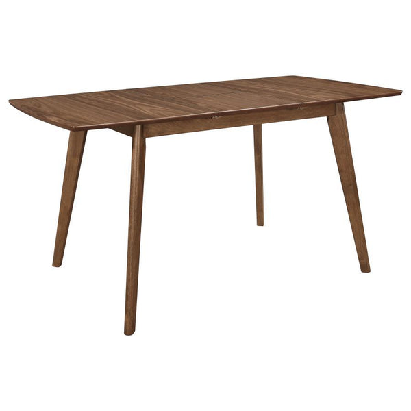 Recapture the minimalist feel of a retro-inspired design in interior decor. Ideal for everyday use, this wood table echoes a style form made popular in the mid-century era. Warm natural walnut offers a versatile and beautiful finish. Enjoy the slender tab