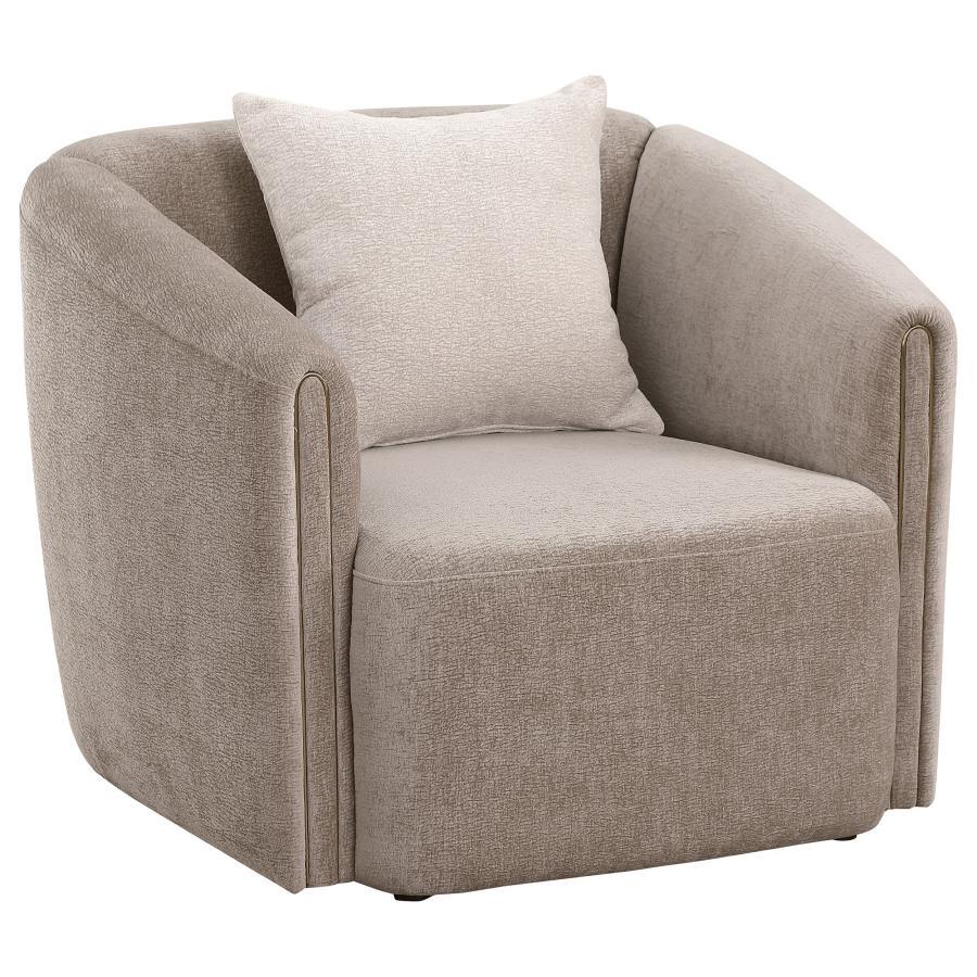 Thoughtful design highlights a modern armchair. Designed for comfort, it boasts sinuous springs and pocket coils paired with attached foam cushions for a sleek look. Its modernized shelter silhouette and sloping arms create an inviting ambiance, perfect i