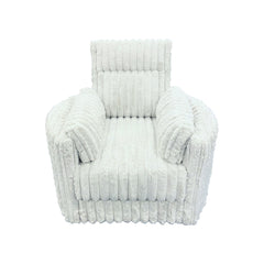 Meet the Embrace Swivel Chair in Cozy Fabric. Crafted with 100% Cream Polyester Fabric, its plush, blanket-like texture promises unparalleled comfort. The chair-'s rounded frame, complemented by two arm pillows, ensures a snug embrace, perfect for unwindi