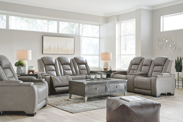Reserved for him and made for her, this power reclining set delivers all the comfort and style you could ask for. Inspired by sports car interiors, the seating area is covered in real leather for your pleasure, with a â€œperforated automotiveâ€ treatment
