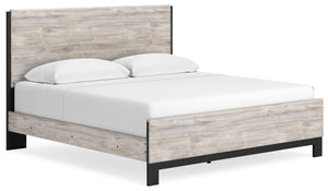 Craft a contemporary hideaway without breaking the bank. An elegant juxtaposition of refined neutral hues, this two-toned king panel bed brings sleek style to your space. The sheer simplicity of its profile frames your mattress stunningly. With this chic 