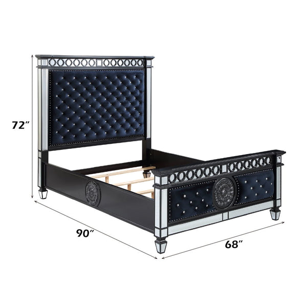 Varian II - Queen Bed - Black Velvet & Black & Sliver Finish