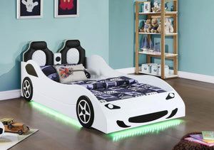 Cruiser - Wood Twin LED Car Bed - White