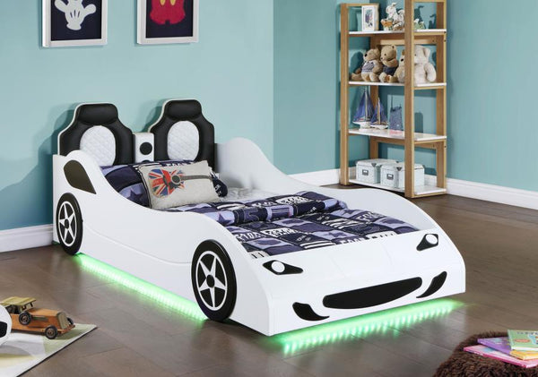 Cruiser - Wood Twin LED Car Bed - White