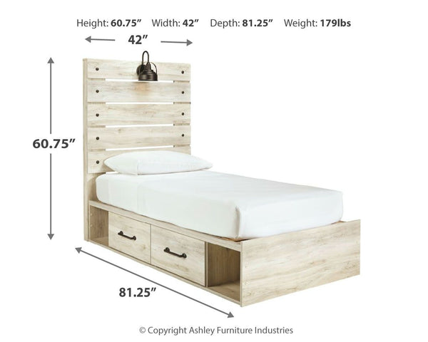 Cambeck - Whitewash - Twin Panel Bed with Side Storage Drawers