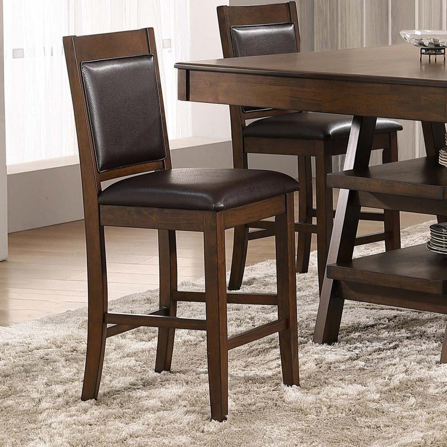 Blending timeless craftsmanship with modern comfort, this counter-height chair offers a sophisticated seating solution. Its rich walnut wood finish highlights the natural beauty of the rubberwood frame, while the padded seat and backrest provide luxurious