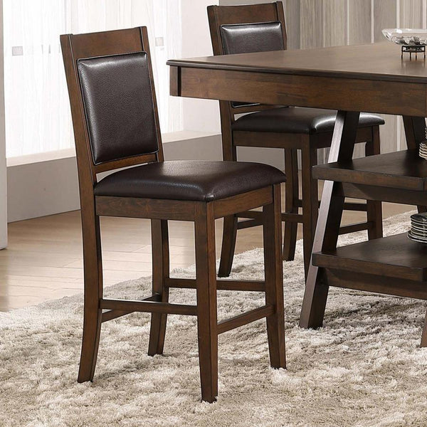  this counter-height chair offers a sophisticated seating solution. Its rich walnut wood finish highlights the natural beauty of the rubberwood frame