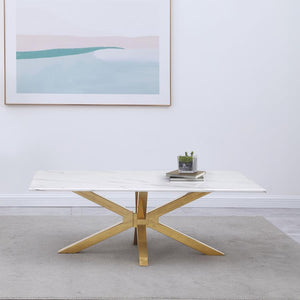  featuring a rectangular white faux marble top with realistic veining for a sophisticated touch. Its star-shaped base