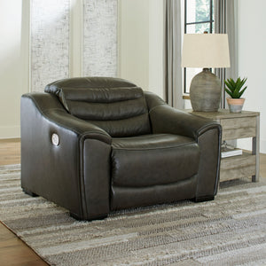  this sleekly designed power recliner will become your favorite source of at-home serenity. Rest on expertly matched leather and faux leather upholstery