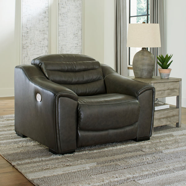  this sleekly designed power recliner will become your favorite source of at-home serenity. Rest on expertly matched leather and faux leather upholstery