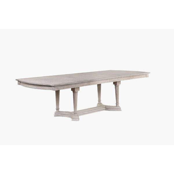 Create a refined atmosphere with the Wynsor formal dining collection an Acme exclusive design! The handsome dining table features an extendable top, as well as a trestle base with unique reeded legs. The matching upholstered side and arm chairs feature bu