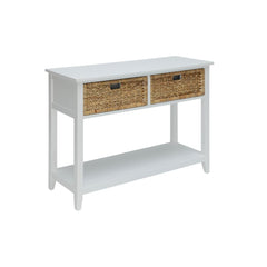 A stylish look for any room in your home, the Flavius console is an easy addition. The console has a nice, neutral finish and comes complete with two baskets like drawers. The drawers help to tame the clutter, while the bottom shelf helps provide addition