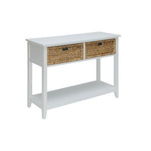 A stylish look for any room in your home, the Flavius console is an easy addition. The console has a nice, neutral finish and comes complete with two baskets like drawers. The drawers help to tame the clutter, while the bottom shelf helps provide addition