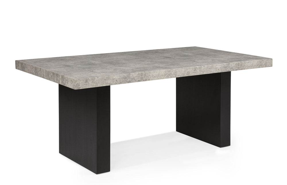 Elevate your dining experience with this contemporary ensemble that perfectly balances style and functionality. Featuring a bold, concrete-inspired tabletop and sleek black supports, this centerpiece is both striking and durable, ideal for modern living. 