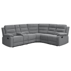 Wrapped in cool smoke color performance linen-like fabric, this modern three-piece motion sofa sectional creates a comfy venue for hosting large groups or intimate gatherings. Relax on a sofa offering manual reclining features and a wall-hugger design tha