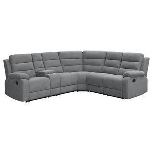 Wrapped in cool smoke color performance linen-like fabric, this modern three-piece motion sofa sectional creates a comfy venue for hosting large groups or intimate gatherings. Relax on a sofa offering manual reclining features and a wall-hugger design tha