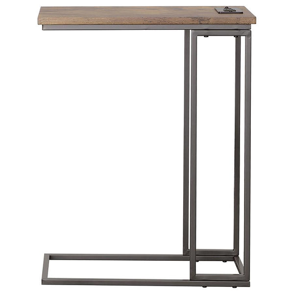 Rudy - C-Shaped Side Table With Power Outlet - Antique Brown