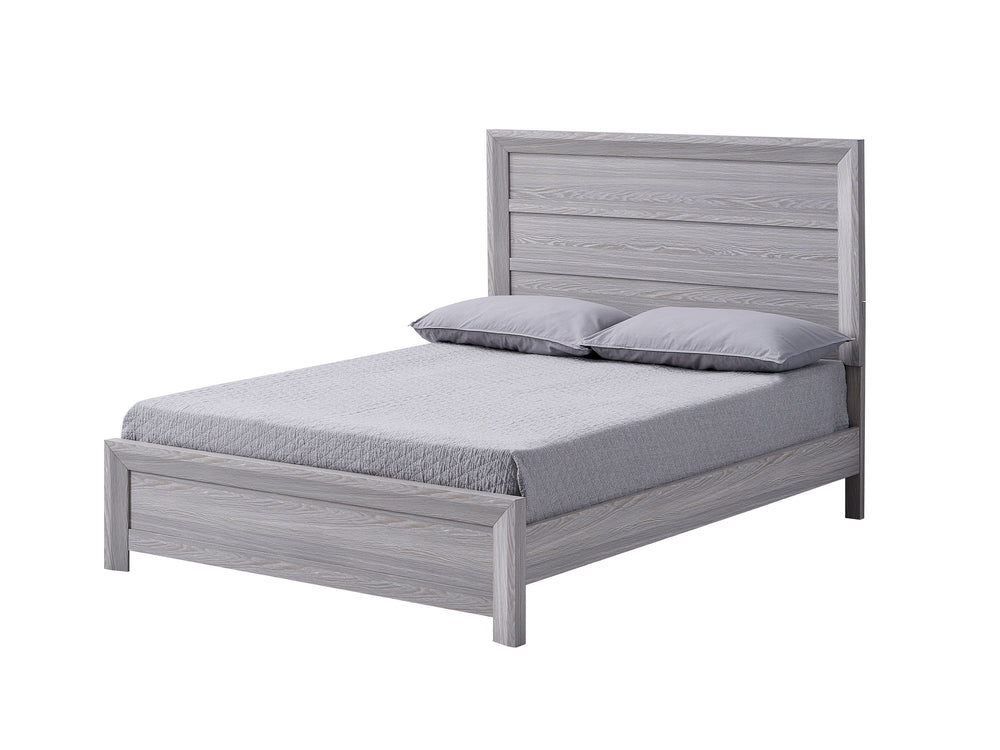 This bedroom set is the embodiment of understated sophistication, featuring a neutral drift wood finish that complements its clean and contemporary design. The robust bed frame anchors the room with a sense of sturdiness and style. Accompanying the bed ar