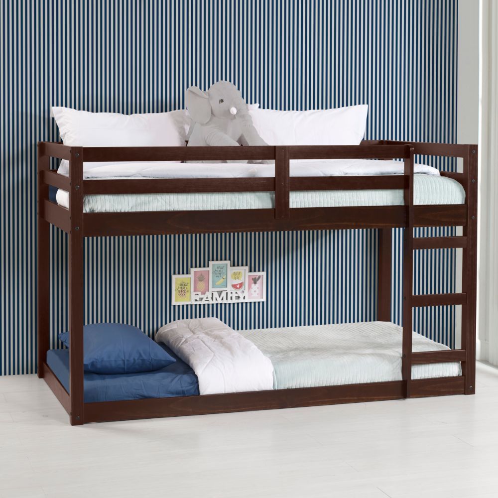 Make bedtime fun again with the Gaston Loft Bed. This sturdy piece was carefully crafted with selected solid pine wood. Easy access guardrails are included for added safety. As well as a built-in ladder for easy access to and from the top bed. Featuring a