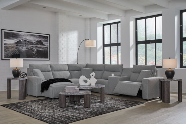 Modmax - Salt And Pepper - 6-Piece Power Reclining Sectional With LAF Power Chaise And With Storage Console