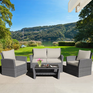Includes 2 armchairs  1 loveseat and 1 coffee table for versatile use<br>Sturdy power coated steel frame provides strong durability and stability<br>Thick tempered glass tabletop to hold your drinks  meals and more<br>Coffee table with a spacious shelf pr