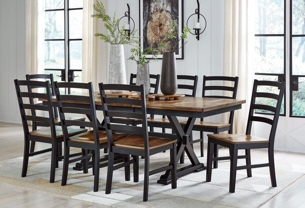 Raise the bar on modern farmhouse style with this dining package. It adds a fresh element to your space, whether your style is vintage, country or eclectic. Made with hardwood solids, Mango wood veneer and MDF substrate. Two-tone finish scheme featuring a
