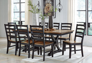 Raise the bar on modern farmhouse style with this dining package. It adds a fresh element to your space, whether your style is vintage, country or eclectic. Made with hardwood solids, Mango wood veneer and MDF substrate. Two-tone finish scheme featuring a