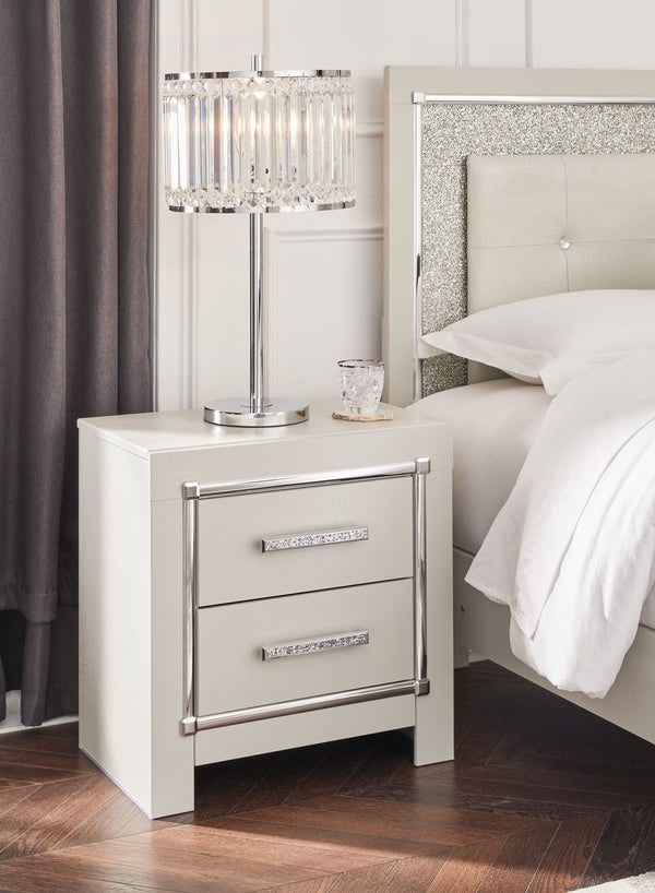  bold luxury. This nightstand dazzles with its attention to detail. Your love of glamorous style is reflected in its all-over faux gator in a metallic finish