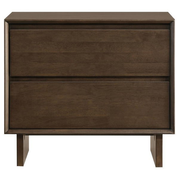  the nightstand boasts a warm brown wood grain finish. Its drawers are roomy and useful