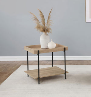  constructed from metal and engineered wood. This charming choice offers a tray-like table top that creates a sense of depth and dimension