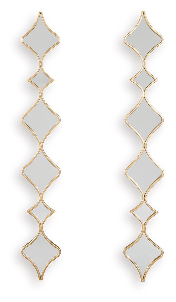 This accent mirror set jazzes up your walls with modern glamour. Its unique design and goldtone finish exude a sophisticated sensibility while creating visual depth. Whether hung vertically or horizontally, these geometric gems are a reflection of your go
