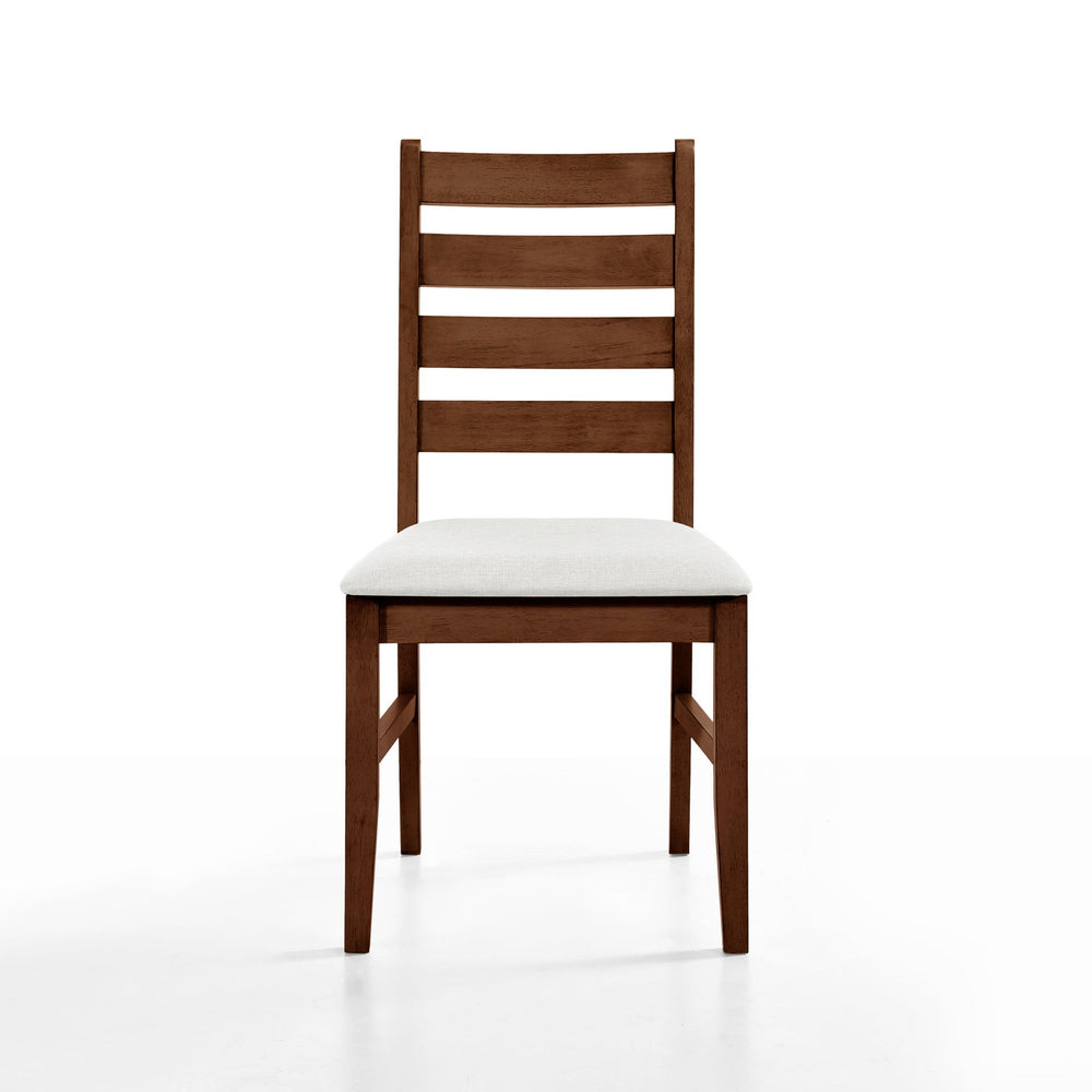 Enhance your dining experience with the Pascal Ladderback Dining Chairs in warm Walnut Brown. This set of two chairs is crafted from solid Rubberwood, ensuring long-lasting durability and stability. The chairs feature side stretchers for added strength, m