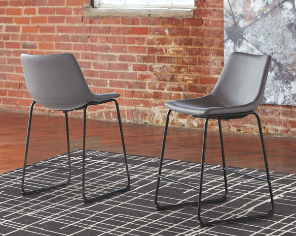  this bar stool serves up a fresh twist on mid-century inspired style. Chic gray faux leather upholstery adds to the aesthetic. What a timeless look for eat-in kitchens and casually cool di